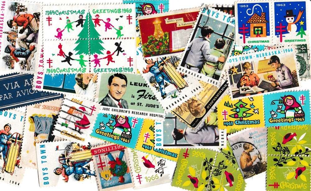 1960s Vintage mix Charity Christmas Seals, Boys Town & Lung Association Stamps